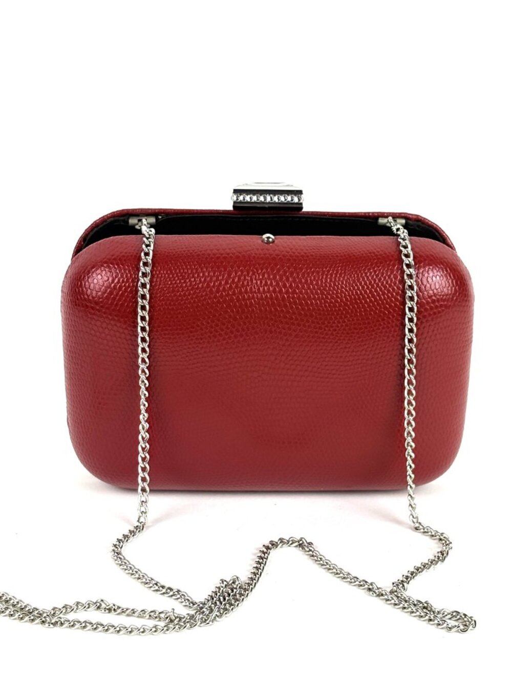 Talbot's Petit Hard Case, Leather, Red Evening Purse with Crossbody Chain